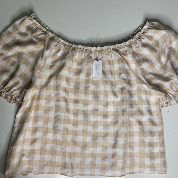 English Factory Women's Cream & White Plaid Off-The-Shoulder Blouse Size 2X NWT - Picture 1 of 10